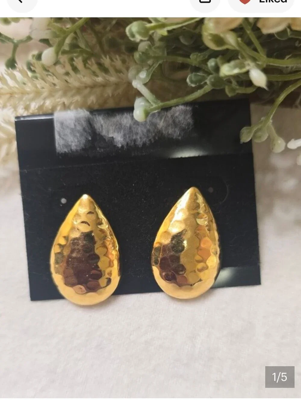Gold Hammered Teardrop Earrings - Picture 1 of 5